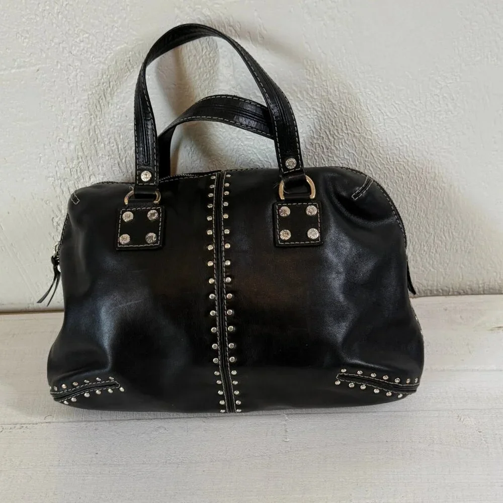 Michael Kors Astor Black Leather Satchel / Top‑Handle Bag Silver Studs